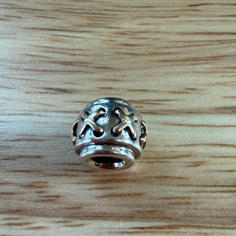 Retired Pandora X / Cross-Stitch Charm - 14k gold and sterling silver